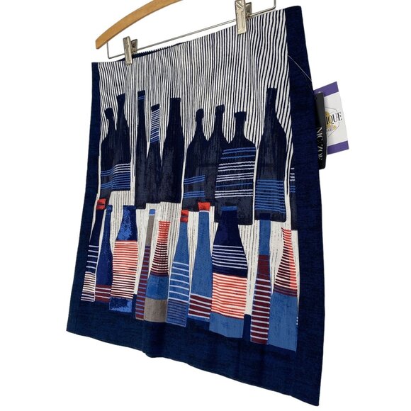 NWT NIC+ZOE 10P Pencil Skirt French Wine Bottle Print Navy Mid Rise Pinstripe - Picture 2 of 12